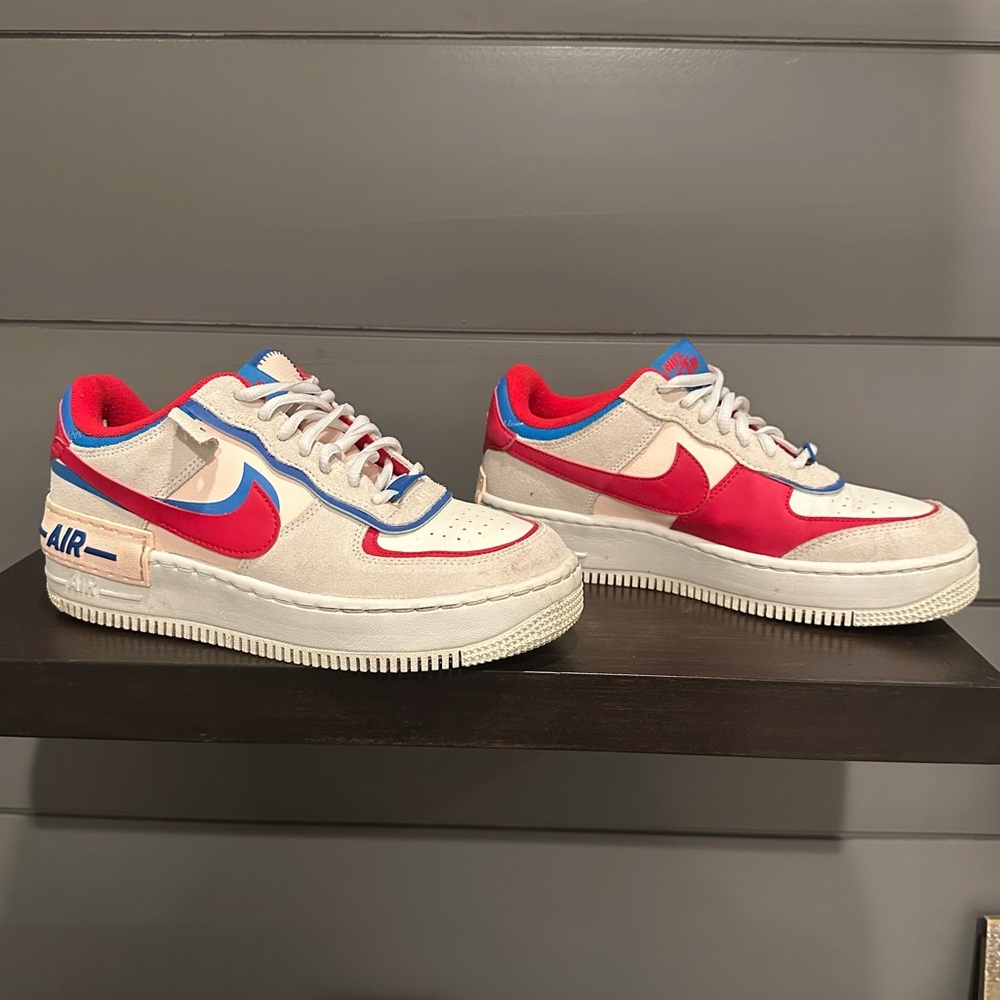 Nike Air Force One Shadow Sneakers in Red, Blue, and White Size 7.5